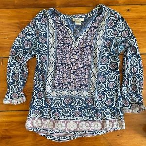 Lucky Brand Paisley Patterned 3/4 Sleeve Top